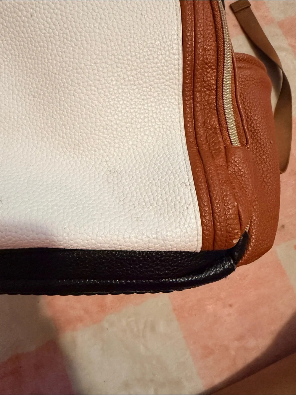 Itzy Ritzy Black Herringbone Backpack Diaper Bag with White and Brown Trim